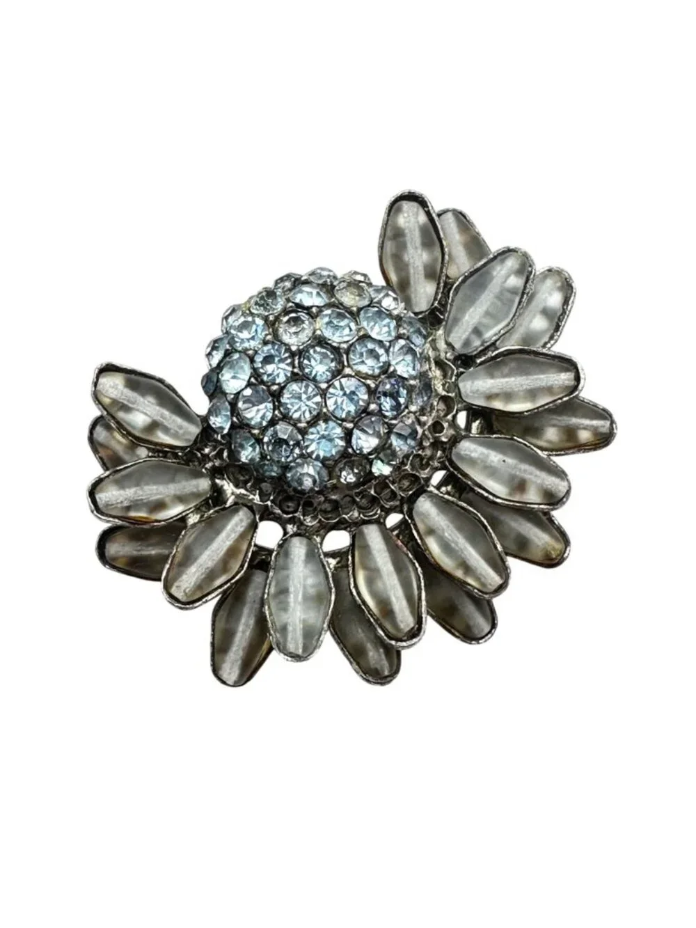 Vintage Rare Unsigned Schreiner New York Brooch Pin Blue Grey Glass Rhinestone